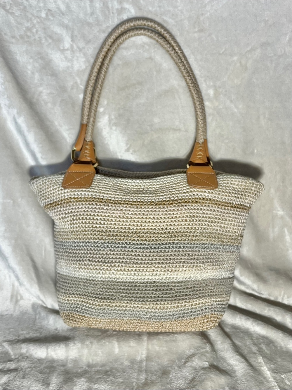 The Sak Cream and Tan Striped Woven Tote
